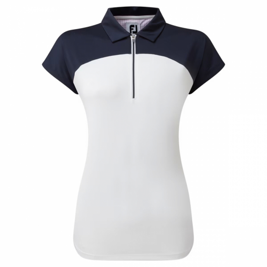 Footjoy Womens Cap Sleeve Colour Block Lisle - Navy/White i gruppen Golfklder / Golfklder Dam / Piktrjor hos Golfhandelen Strmstad AB (80176)