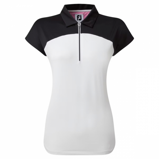 Footjoy Womens Cap Sleeve Colour Block Lisle - Black/White, Small i gruppen Golfklder / Golfklder Dam / Piktrjor hos Golfhandelen Strmstad AB (80177S)